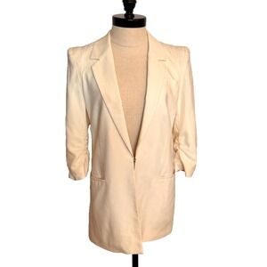 Elizabeth & James Womens Wool Ruched 3/4 Sleeve Blazer Jacket Butter Cream 2